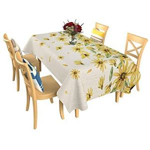 Tafelkleed 137 x 183 cm, bloem madeliefje ombre geel grote langwerpige tafelkleden, decoratie, wasbare tafelhoes, vlekbestendige tafelhoezen, voor picknick, bruiloften