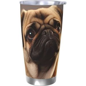 FHEBNDS 20oz beker met deksel en rietje, roestvrij staal geïsoleerde koffiemok, dubbelwandige vacuüm reizen thermische bekers schattige mopshond reismok lekvrije auto beker geschenken