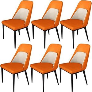 GEIRONV Moderne eetkamerstoelen set van 6, kunstlederen zitting van microvezel met metalen poten keukenstoelen woonkamer zijstoelen Eetstoelen (Color : Orange, Size : 53x44x88cm)