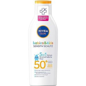 NIVEA Sun Babies & Kids Sensitive Zonnebrandcrème, SPF 50+, 200 ml, extra watervaste zonnecrème met SPF 50+, zonnelotion voor kinderen zonder parfum