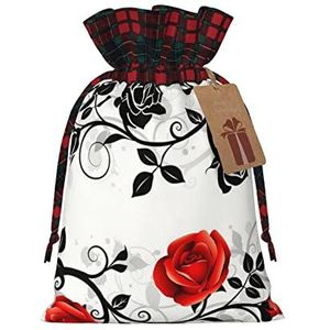 LAMAME Bloemen Rose Klimop met Bladeren Lente Gedrukt Kerst Trekkoord Tas Snoep Zak Feestelijke Party Gift Bag