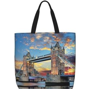 EdWal Levensboom Print Lichtgewicht Travel Tote Bag,Casual Schoudertas Shopper Handtas Werk Tote Bag, Tower Bridge in Londen, Eén maat