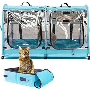 Mispace Upgrade Portable Twin Compartiment Show House Cat Cage/Condo - Gemakkelijk te vouwen en te dragen Kennel - Comfortabele Puppy Home & Dog Travel Crate met draagbare tas/hangmatten/matten en kattenbak