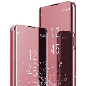 ATISIJIE voor Samsung Galaxy S23 Ultra 5G Case,Flip Case Clear Smart View Cover Met Stand Functie Bookstyle Plating Full Body 360° Bescherming Case Schokbestendig Cover Oro Rosa