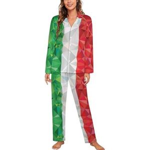 Vlag van Italië Lage Poly Lange Mouw Pyjama Sets voor Vrouwen Klassieke Nachtkleding Nachtkleding Zachte Pjs Lounge Sets