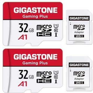 GIGASTONE Micro SD Card 32GB 2-Pack MicroSDHC Gaming Plus met 2x SD Adapter + 2x Mini-case, Geheugenkaart voor Nintendo Switch Smartphone Roku Full HD Video-opname, 90MB/s UHS-I A1 U1 C10 Class 10