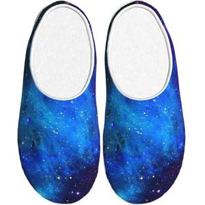 EdWal Galaxy print Winter Warme Slippers Indoor Anti-slip Pluche Slippers Ontspannen Thuis voor Vrouwen Mannen, Zwart, 37.5 EU