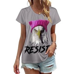Resist Bald Eagle Dames V-hals T-shirts Leuke Grafische Korte Mouw Casual Tee Tops 2XL