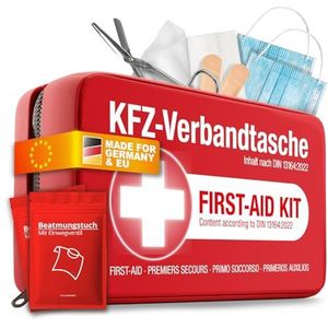 Auto verbandtas volgens de huidige norm 2025 incl. beademingsdoekjes - Auto verbanddoos in heel Europa te gebruiken - EHBO-set nieuwe norm DIN 13164:2022 (conform het Duitse verkeer)