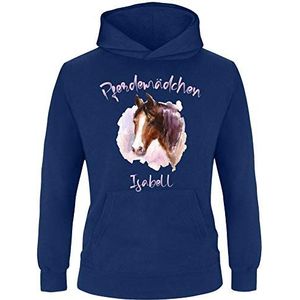 EZYshirt® Paardenprint met naam naar wens, paardenmeisje pullover kinderen, meisjes hoodie, Navy | Roze 2, 152 cm
