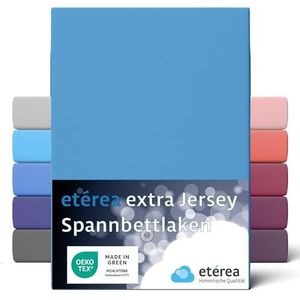 etérea Extra Jersey Hoeslaken 140x200cm - 160x220 Oekotex Made in Green - 100% gekamd katoen, jersey hoeslaken tot 35 cm hoog - laken 140x200-160x220 cm Licht blauw