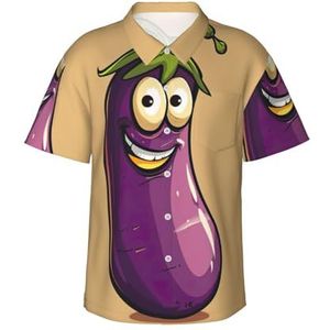 ERSDWRE Cartoon aubergine print heren korte mouw button-down shirts casual zomer strand shirts Hawaiiaanse shirt voor mannen, Zwart, S