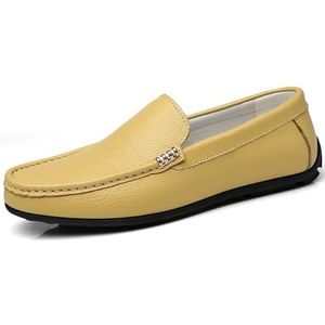 Loafers for heren, leren loafers, ronde neus, slip-on, flexibele platte hak, bruiloftsslip (Color : Yellow, Size : 43 EU)