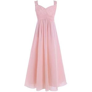 iiniim Kinderjurk voor meisjes, chiffon, prinsessenjurk, lange bloemenmeisjesjurk, feestelijk, bruiloft, avondjurk, partyjurk, maat 104-176, A parel roze, 140