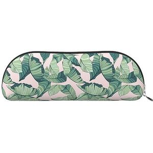 IguaTu Groene palmboom bladeren roze lederen potlood etui - cosmetische tas met gladde ritssluiting - muntzak - kantoor briefpapier organizer, Zilver, Eén maat, Schooltas