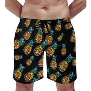 Pineapple Fruit Strandshorts voor heren, sneldrogende boardshorts, mesh voering, strandbroek, sportschool, zwembroek, L