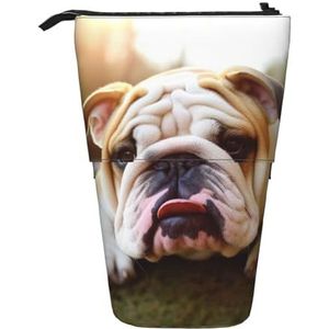 LHBWCVN Leuke Bulldog Puppy Cosmetica Tas Staande Etui Telescopische Potlood Tas Draagbare Potlood Houder Leuke Stand Up Potlood Pouch voor Vrouwen Mannen Reizen Coin Pouch Portemonnee