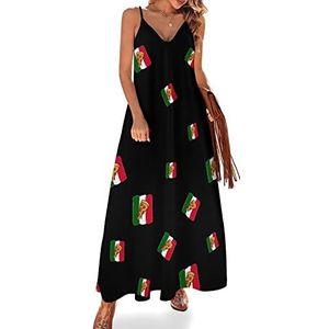 Pizza Italiaanse vlag dames zomer maxi-jurk V-hals mouwloze spaghettibandjes lange jurk