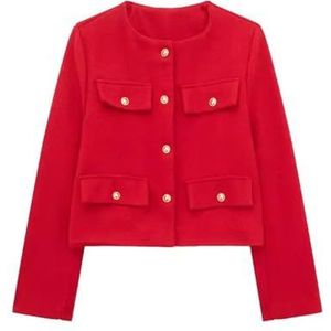 Gyios women's coats Women Cropped Jackets Female Button Blazer Spring Women's Chic Streetwear Outwear Top-red-xs