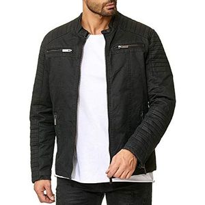 RED BRIDGE Herenjas met lange mouwen kunstleer Biker Casual Katoen Mode Jas, Zwart, M