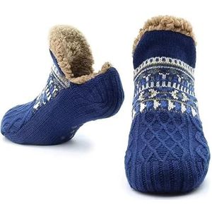 GSJNHY Slipper sokken winter gebreide sokken heren dikker warm thuis slaapkamer sokken slippers man antislip voetwarmer tapijt sneeuwsokken (kleur: diepblauw, maat: 43-45)