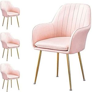 GEIRONV Dining stoelen set van 4, fluwelen zitting en rugleuningen fauteuil met metalen benen woonkamer make-up stoel verstelbare voeten Eetstoelen (Color : Pink)