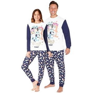 Bluey Bijpassende familiepyjama voor dames, heren, jongeren en kinderen, wit/blauw, heren, L