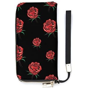 Rode Rose Bloemen Stijlvolle Polsband Portefeuilles Voor Vrouwen Clutch Lange Portemonnee Met Ritssluiting Met Kaarthouder, Stijl, 20x10.5cm