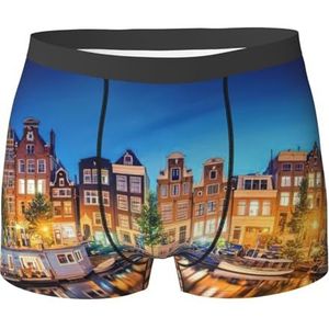 EdWal Amsterdam Night View print Atletisch ondergoed voor heren, ondergoed voor heren, boxerslip, zacht ondergoed, Zwart, XXL