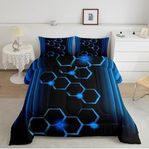 Geometrische jongen tiener dekbed rode honingraat tweepersoons dekbed sets zeshoek blauw neon kinderen beddengoed kinderen tieners abstract ombre dekbedovertrek voor slaapkamerdecoratie