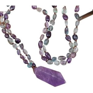 Natuurlijke regenboog fluoriet stenen kralen ketting dubbele punt Amethisten Quartz knoop handgemaakte ketting helende sieraden (Color : 32Inch(80cm))