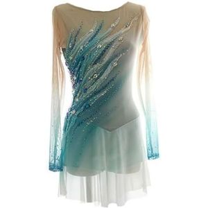 Groen,11/13,PONNYC Schaatsjurk Met Kleurverloop Voor Meisjes Kunstschaats Wedstrijd Kleding Flash Diamond Buiten Sport Kostuum Hoogelastische Turnpakjes Voor Artistieke Gymnastiek