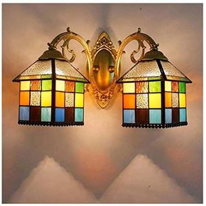 Wandwandlamp Met Gebrandschilderde Lampenkap, Rustieke Interieurdecoratie, Hars/legeringhaken, Creatief Klein Huis En Smeedijzer Rug