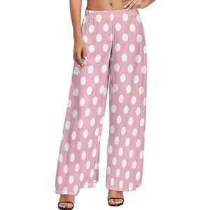 Roze Polka Dots Casual Brede Pijpen Lounge Broek Comfortabele Losse Joggingbroek Joggers Broek