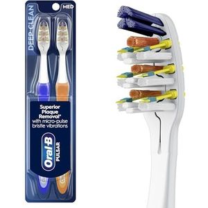 Oral-B Pulsar Pro-Health Expert Clean, Batterij elektrische tandenborstel, 2 count MEDIUM tandenborstel pack, verwijdert tandplak, reisbenodigdheden tandenborstel