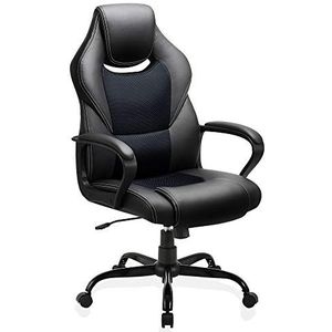 BASETBL Bureaustoel Racing Gaming stoel Bureaustoel, PU Leer, Schuim, Polyurethaan, Zwart, Large