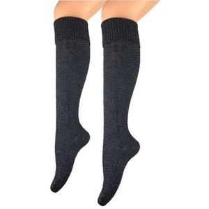 BF Souvenirs Modieuze dames en heren klederdrachtkousen wandelkousen wandelsokken kniekousen met elegant gebreid patroon vlechtpatroon kniehoog, antraciet, 43-46 EU