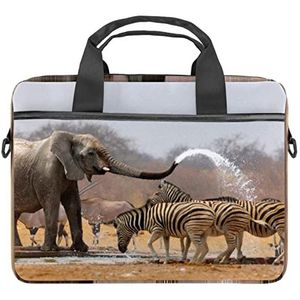 Olifant Zebras Laptop Schouder Messenger Bag Crossbody Aktetas Messenger Sleeve voor 13 13.3 14.5 Inch Laptop Tablet Beschermen Tote Bag Case, Meerkleurig, 11x14.5x1.2in /28x36.8x3 cm