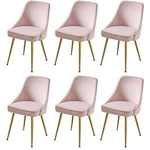 GEIRONV Dining Chair Set van 6, Moderne Ergonomische Rugleuning Flanel Makeup stoel Metalen stoelpoten for Restaurant Cafe Lounge Chair Eetstoelen (Color : Pink)
