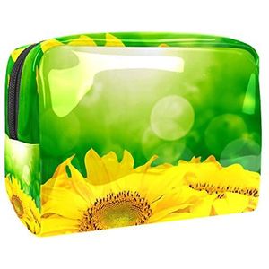 Waterdichte cosmetische tassen, zonnebloem wit en roze streep patroon reizen cosmetische tassen, multifunctionele draagbare make-up tassen, reizen cosmetische tas organizer voor vrouwen, Multi kleuren