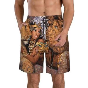 Americana Vlag Herten Print Heren Zwemmen Board Shorts Zwembroek Trunks Badmode Sneldrogend Surfen Strand Essentiële Zomer, Afrikaanse leeuw en vrouwen, XXL