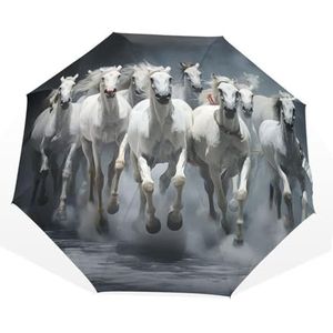 KAAVIYO Witte Running Horses Art Automatische Opvouwbare Paraplu UV-bescherming Auto Open Close Compact Reizen Paraplu Zonwering voor Vrouwen Jongens Meisjes, Patroon, 88