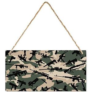 WAPEN CAMOUFLAGE PATROON houten bord gepersonaliseerde houten plaquette muurkunst met touwen voor thuiskantoor decor 25 x 12,5 cm