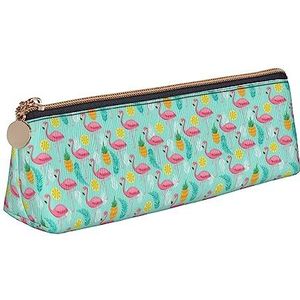 Elegante Flamingo Etui Lederen Potlood Pouch Draagbare Cosmetische Tas Driehoek Pen Tas Opbergtas voor Werk Kantoor Reizen, Wit, Eén maat