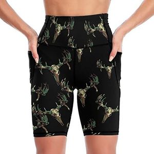 Camouflage Elk Drinken Yoga Biker Shorts Hoge Taille Workout Broek Met Zakken