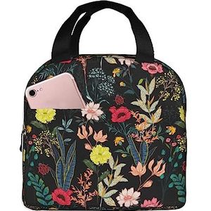 SUHNGE Kleurrijke Boho Bloemenprint Kantoor Werk Licht Geïsoleerde Lunchbox voor Vrouwen en Mannen Duurzame Tote Bag