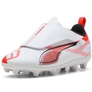 PUMA Unisex Unisex Ultra Play Hook and Loop Firm, Artificial Ground Soccer Cleats sneakers, wit zwart-lichtrood, Puma Wit PUMA Zwart Lichtgevend Rood, 10 Little Kid