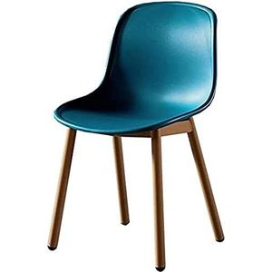 GEIRONV Moderne eetkamerstoel, metalen poten restaurant koffiestoel kunststof zitting make-up stoel metalen antislip poten eetkamerstoelen Eetstoelen (Color : Blue, Size : 46x45x81cm)