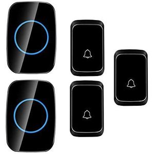 Deurbel, Draadloze deurbelset, pakket van 3 knoppen, 2 ontvangers, 58 beltonen, 4 volumeniveaus, bereik 300 meter, IP44 waterdicht, geheugen, LED-indicator, veelkleurig(Black)