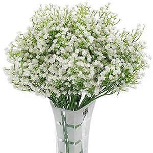 Homcomodar 12 Bundels Kunstmatige Gypsophila Witte Nepbloemen Gypsophila Kunstbloemen Babys Adem Kunstbloemen Bloemen Kunstmatige voor Bruiloft Thuis DIY Boeket Party Decoratie